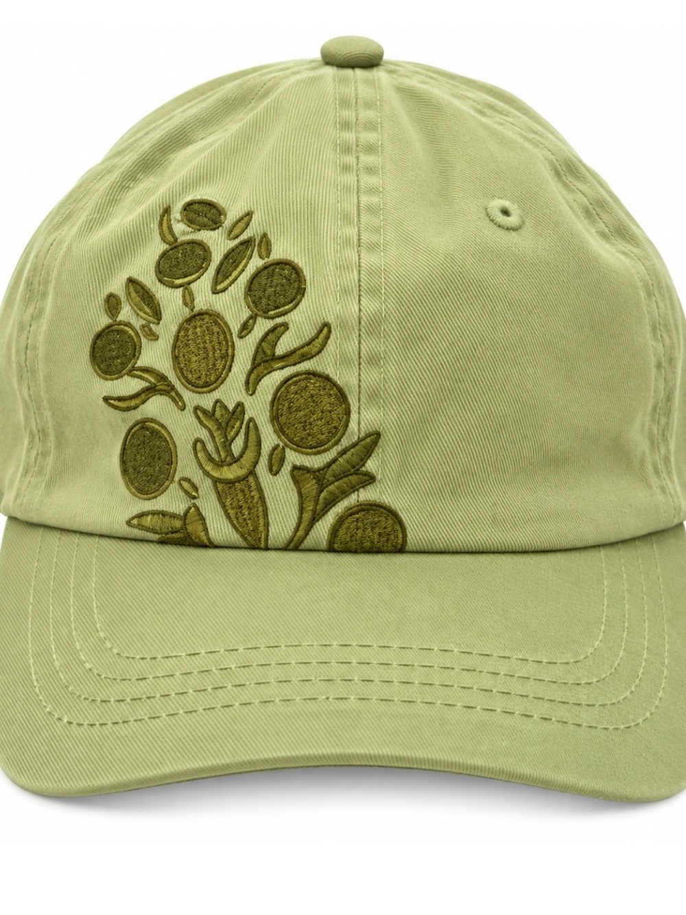 Free People Olive Green Embroidered Floral Cap